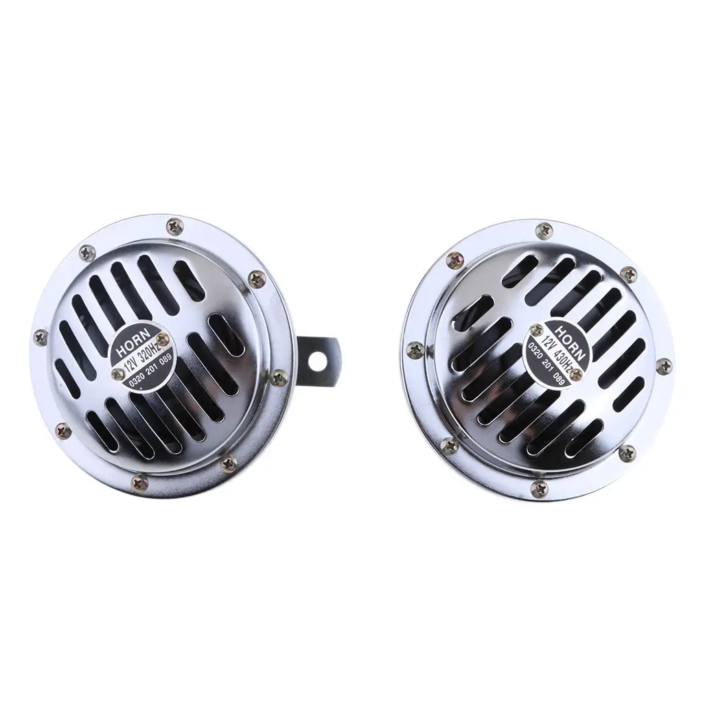 1 Pair 118Db Car Motorcycle Waterproof Horn Chrome Disc Type Hi  Low  Horn Set 415/350 Hz