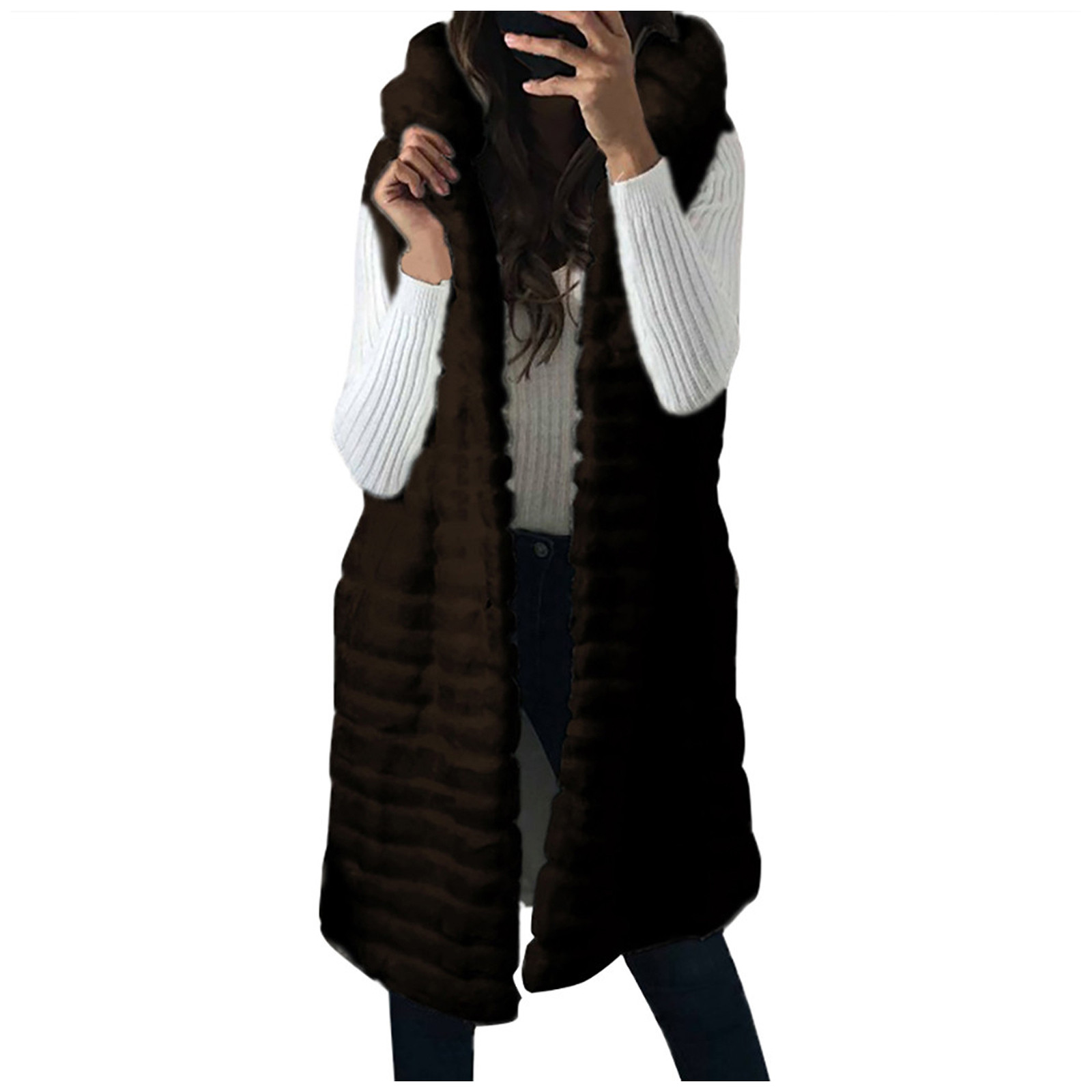 casaco de pele do falso das mulheres com capuz de pele do falso colete outono inverno quente outerwear novo sem mangas colete casual para mulher