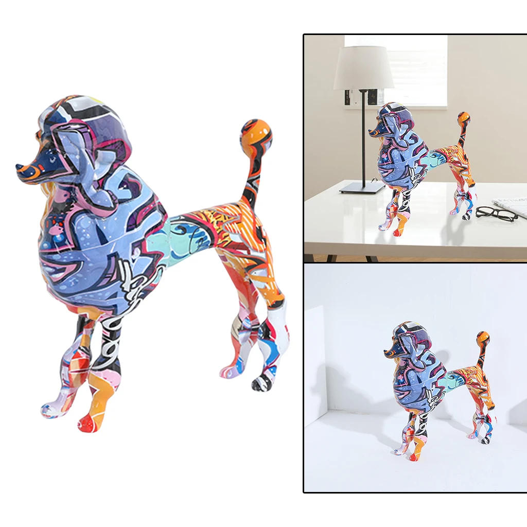 Colourful Resin Graffiti Dog Sculpture Poodle Ornament Adult Gift Home Decor