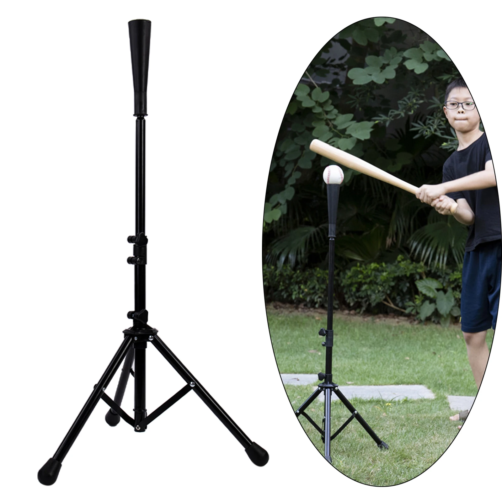 Baseball Hitting Tee Outdoor Training Sports Durable Steel Tripod Stand Portable Practical Travel Adjustable Softball Batting