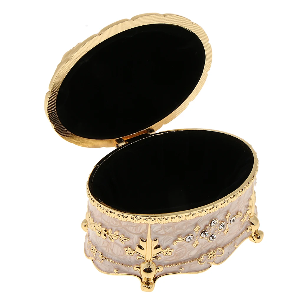 Crystal Enamel Oval Metal Vintage Jewelry Box Gift Earrings 