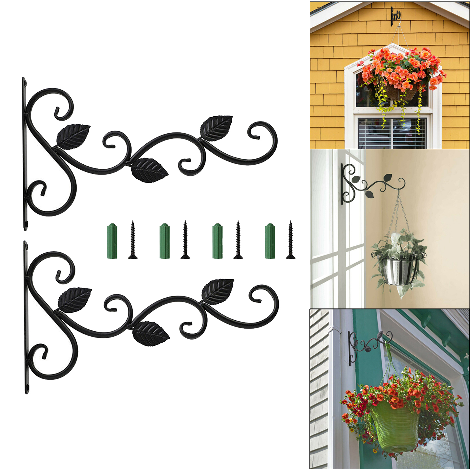 Heavy Duty Hanging Basket Brackets Leaf Shape Hooks Stand Flowerpot Holder Deck Porch Garage for Lanterns