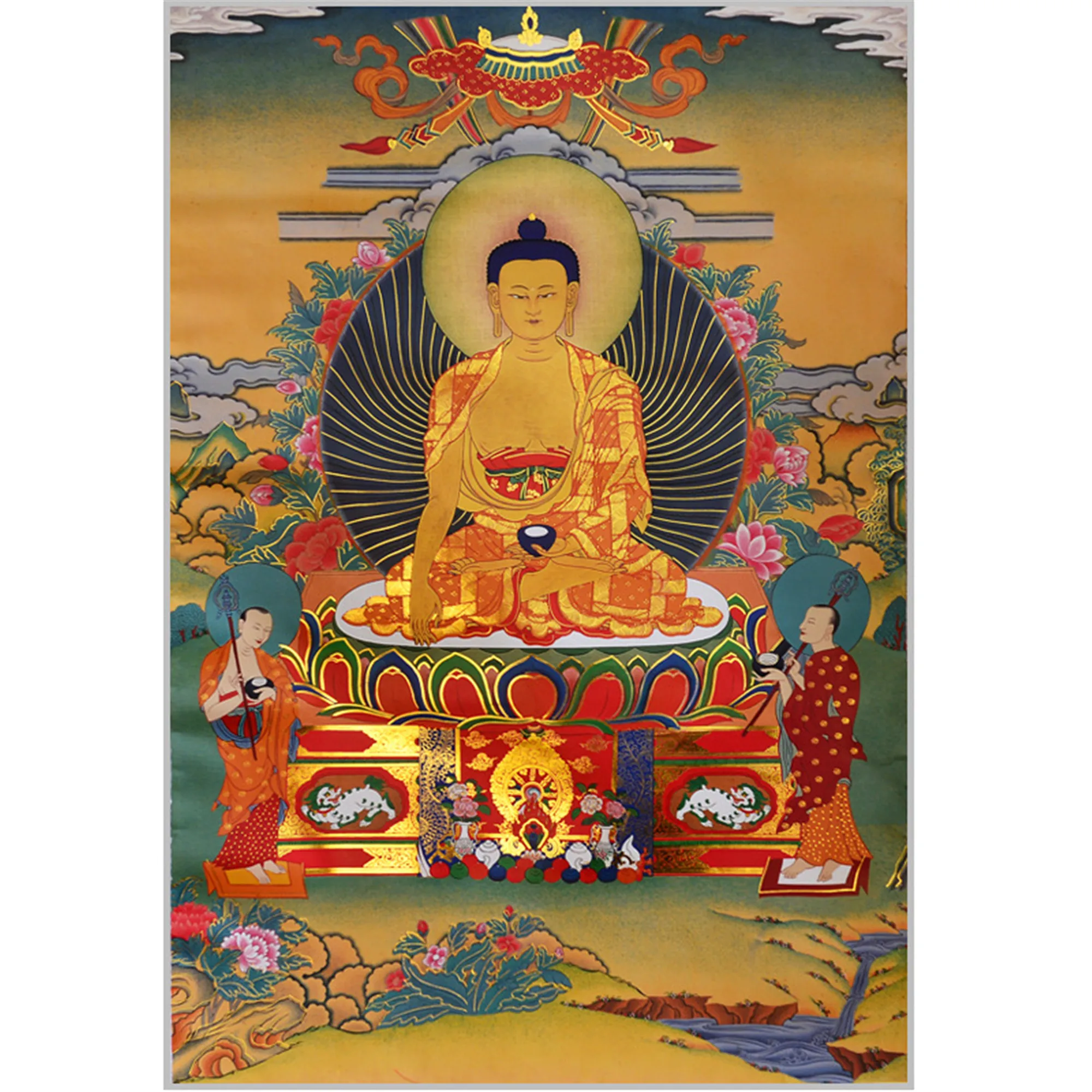 Gandhanra Thangka Tibetano,Thangka Budista,Shakyamuni ,Thangka Para Colorear,Tapiz de Buda tibetano,Budismo Pintura de desplazamiento,Zen Decoracion meditación Gautama Buddha 