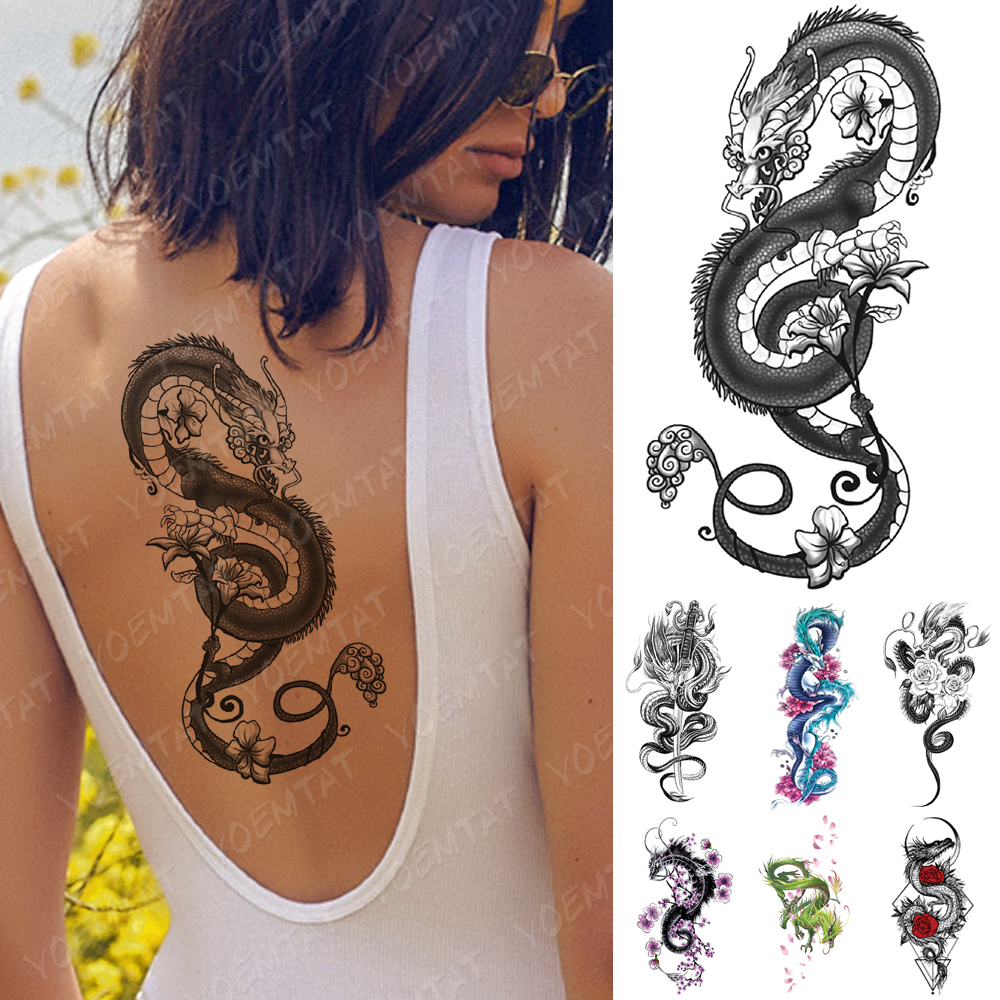 Best of Waterproof Temporary Tattoo Sticker Dragon Lotus Plum Rose Tattoos Sword Snake Body Art Arm Fake Sleeve Tatoo Women Men Reviews & Tips