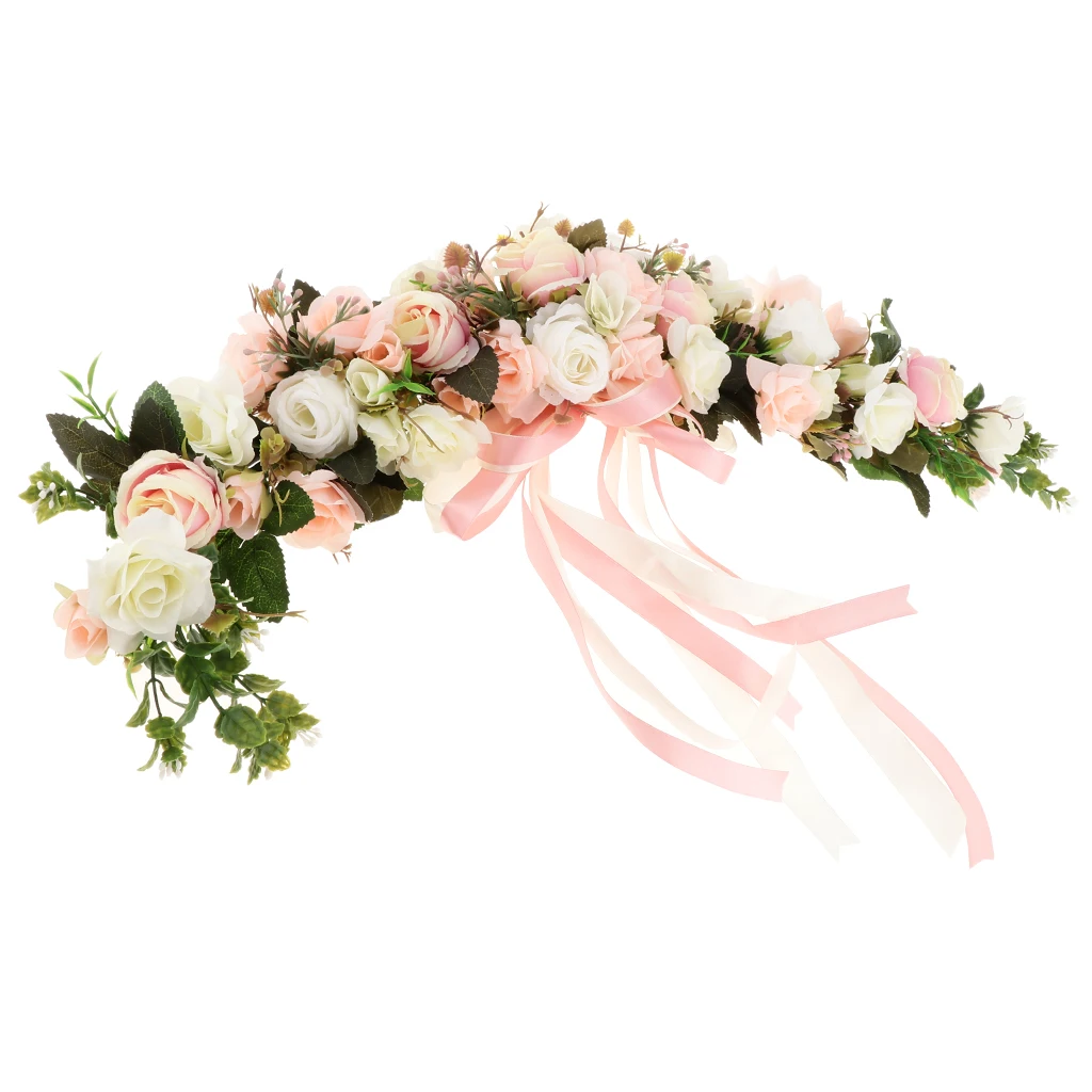Artificial Silk Rose Wreath Ring Wall Door Lintel Flower Trim Mirror Flower Garland Hanging Wedding Background Prop