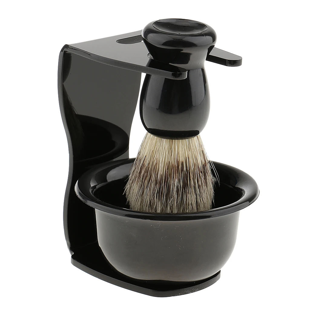 Men`s Shave Set Shaving Brush+Acrylic Stand Holder+ Bowl Travel Kit Set