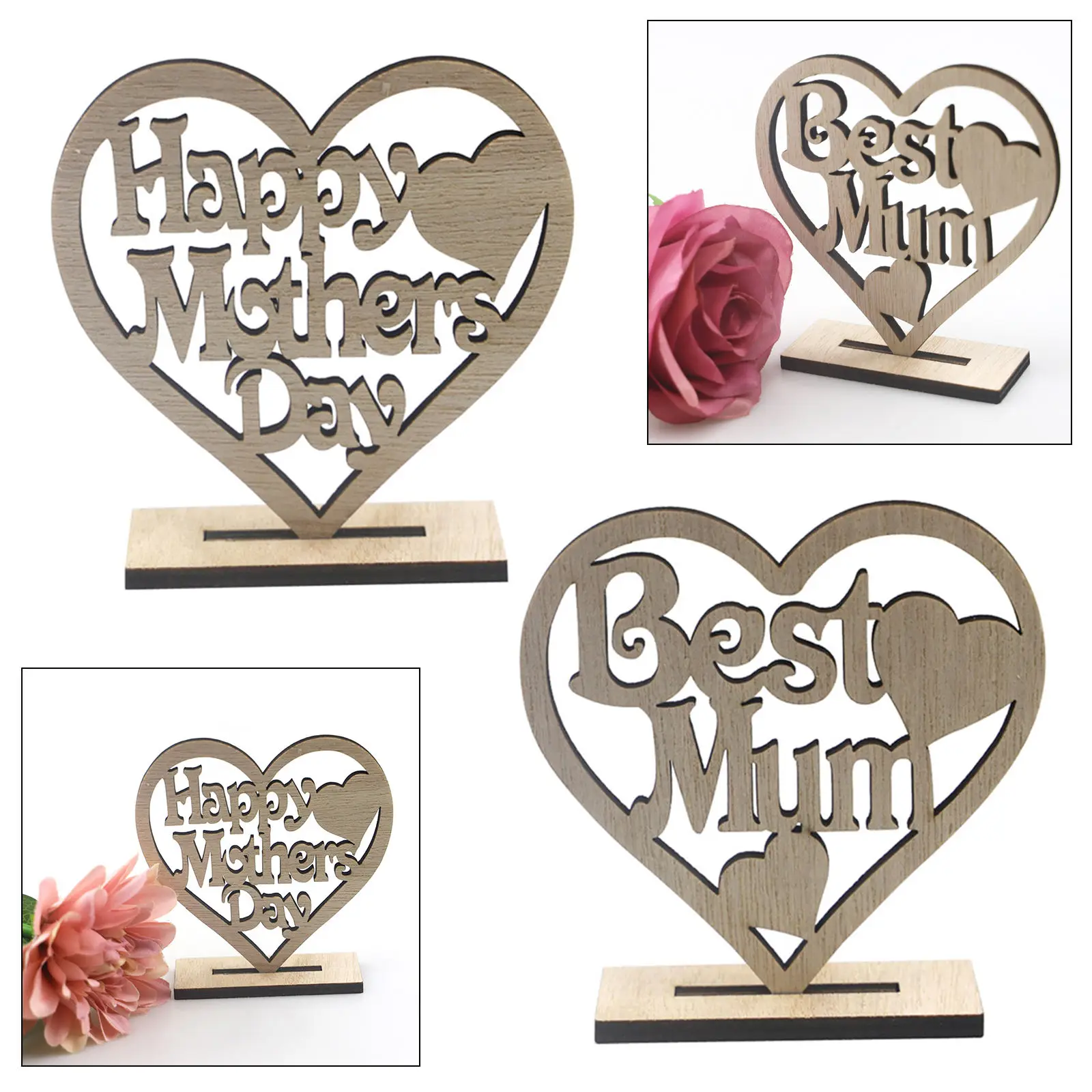 Heart Shaped Wooden Embellishments Wood Hearts Ornament Crafts for Monther`s Day Wedding Party