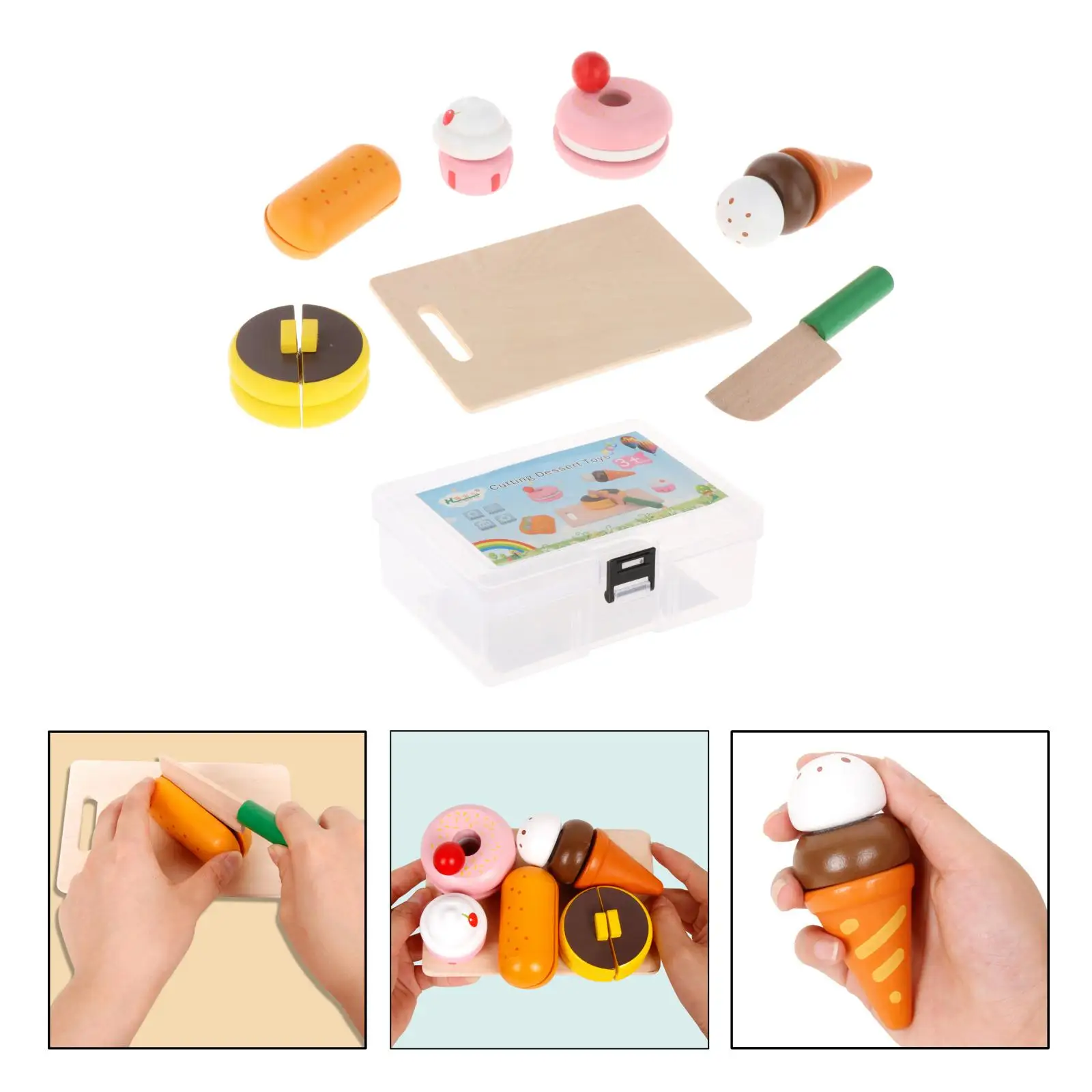 Simulation DIY Pretend Play Dessert Toy Wood Ice Cream Realistic Donuts Hot Dog Game Toys for Boys Girls