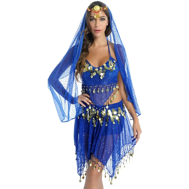 Huateng Danza del Vientre Outfits para Mujer, Bollywood Indio árabe  Carnaval Bailando Rendimiento Lentejuela Disfraz: : Moda