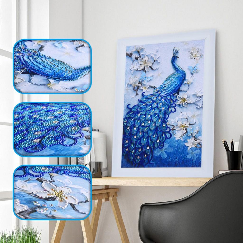 Peacock Shaped Diamond Painting for Kids Beginners Embroidery Cross Stitch Home Decor 30 x 50cm,