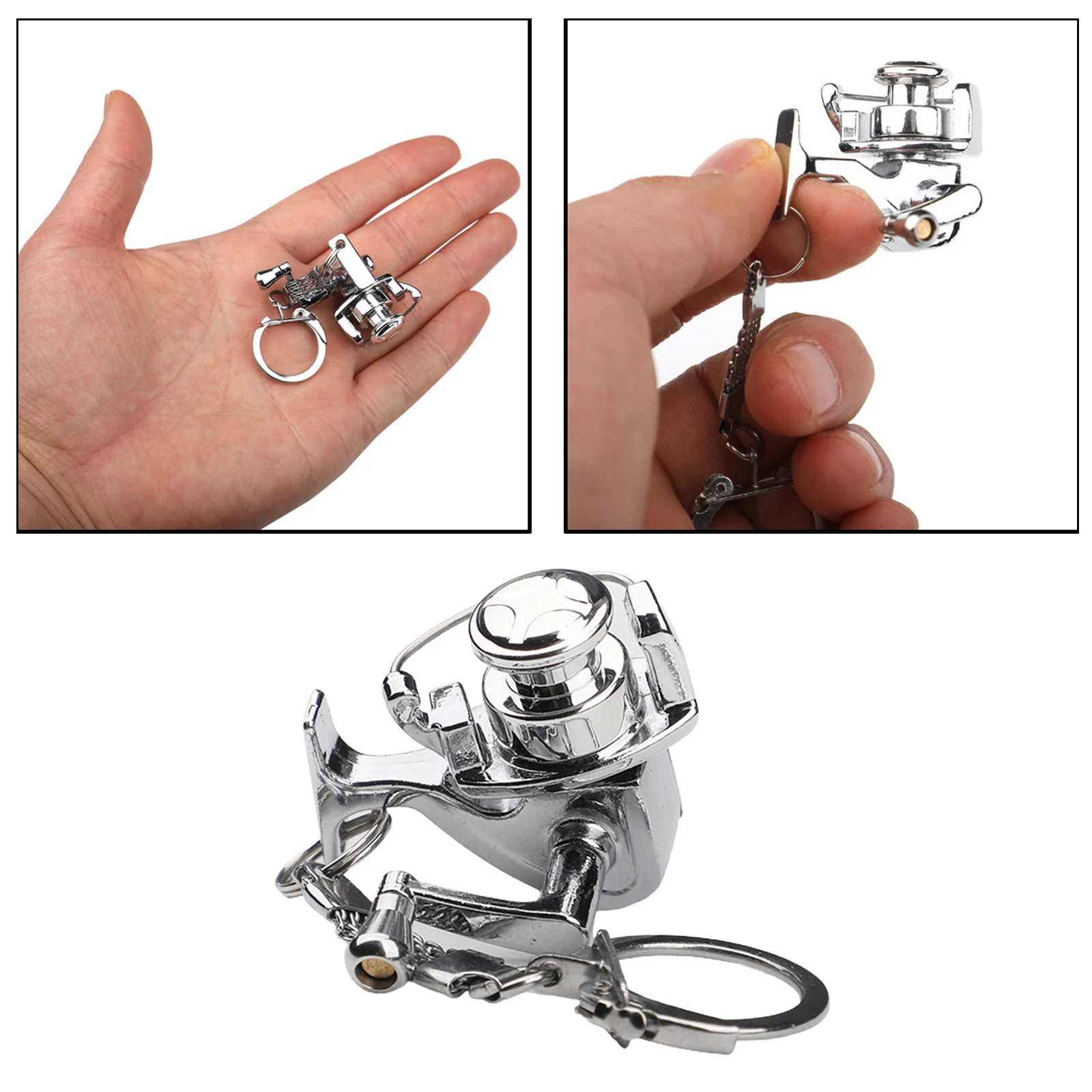 Delicate Silver Mini Fishing Reel Miniature Pendant Keyring Key Chain Gift