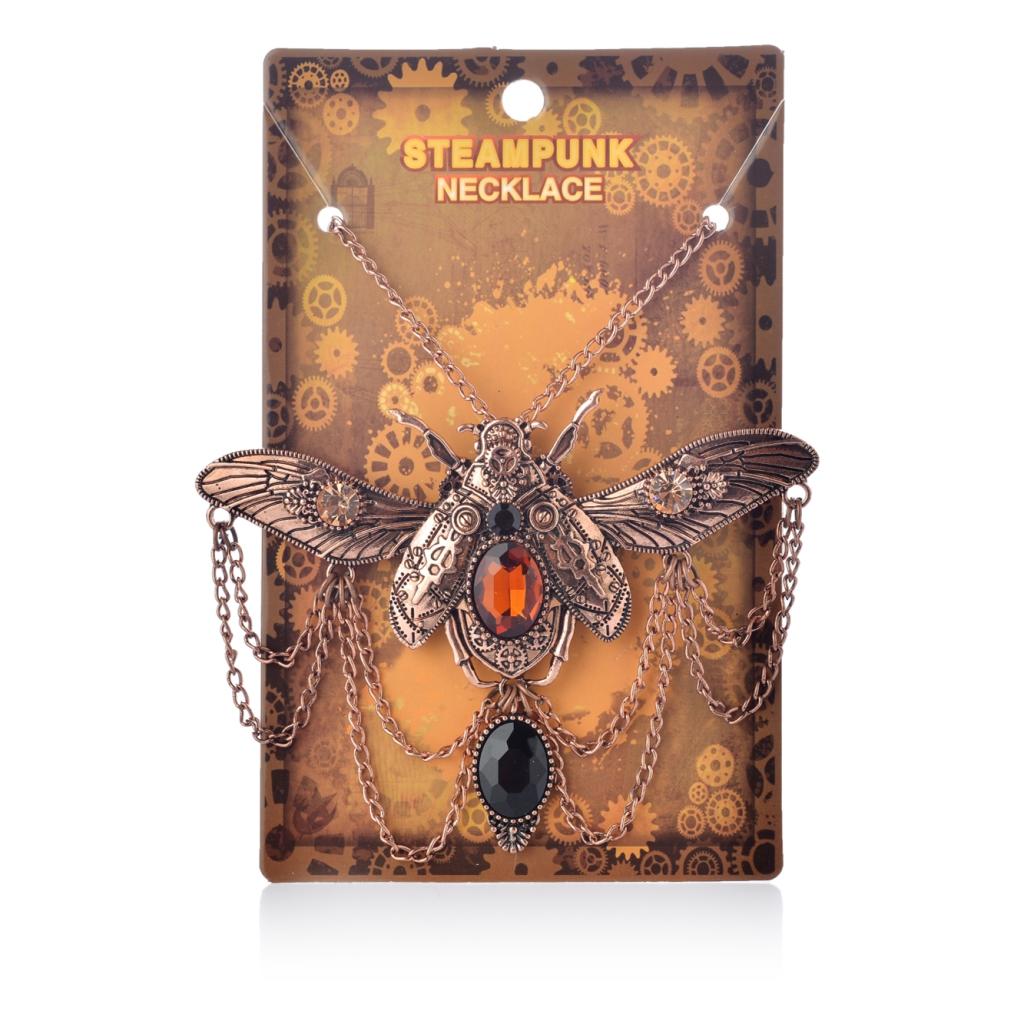 Punk Gears Resin Stone Beetle Bee Insect Mechanical Victoria Necklace Bib Choker Statement Insect Steampunk Themed
