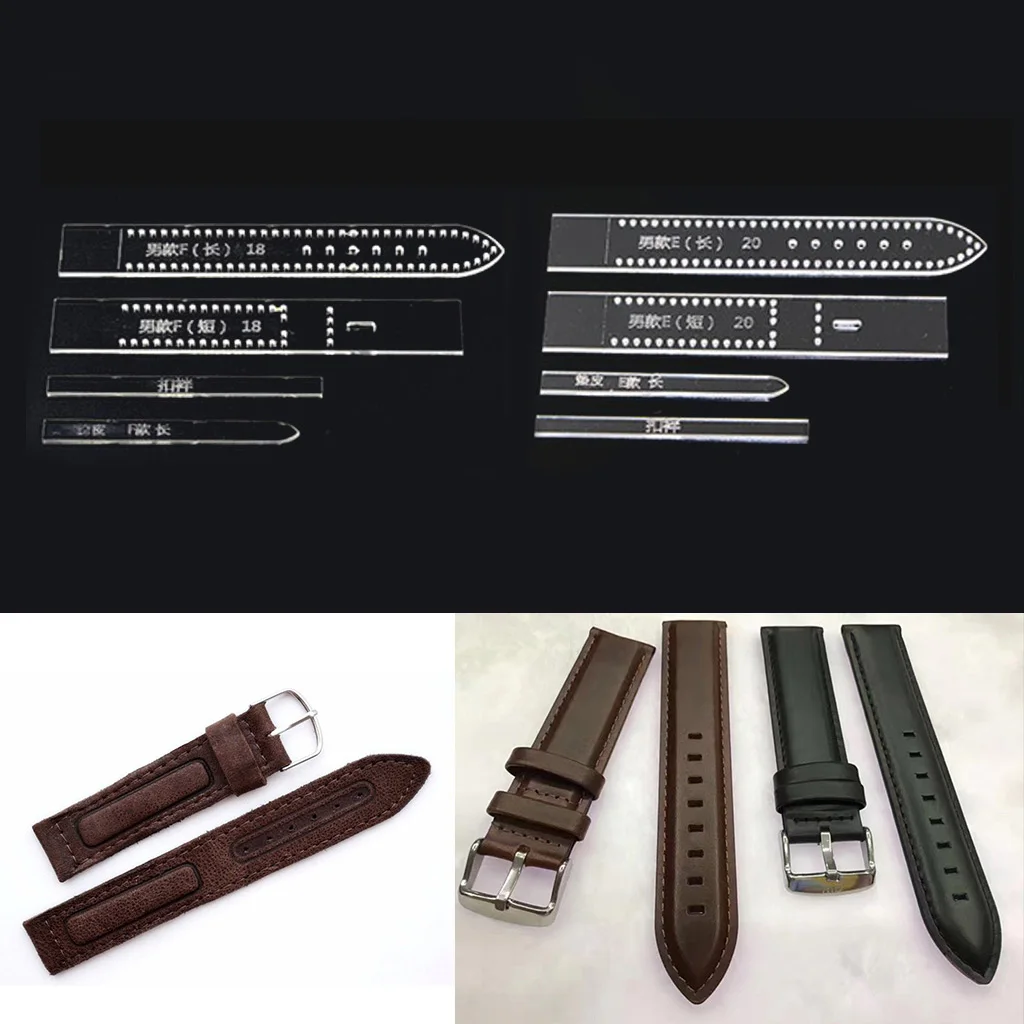 4pcs/Set 18mm/20mm DIY Leather Craft Acrylic Watch Strap Band Stencils Templates