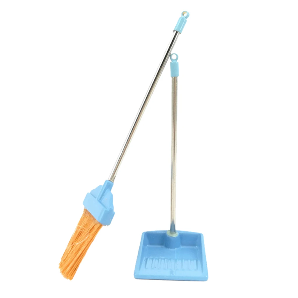1/12 Scale Plastic Broom Dustpan Set for Dollhouse Kitchen Room Accessories