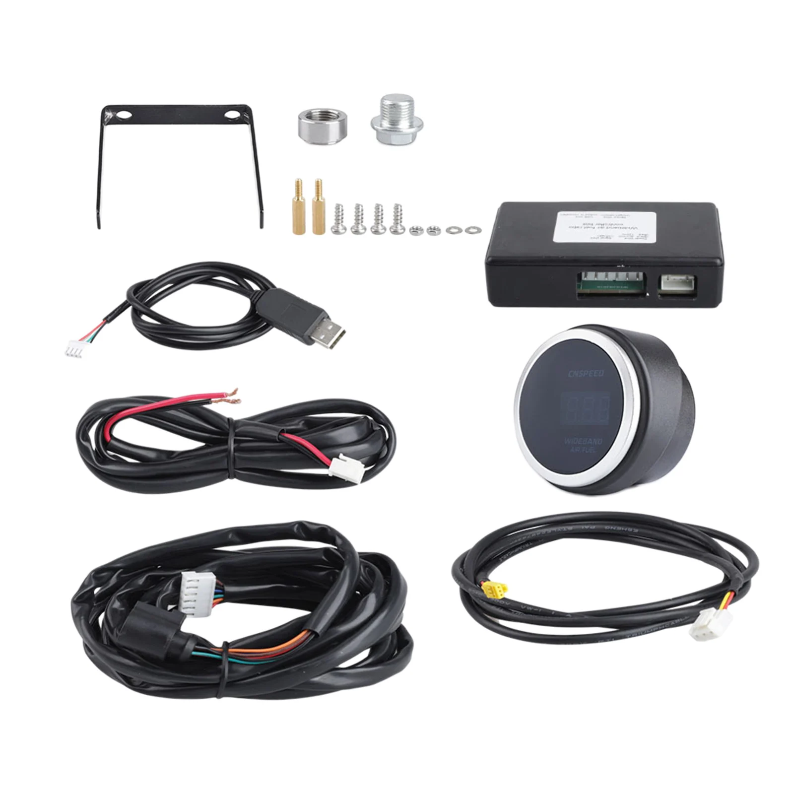 12V Digital Wideband Air / Fuel Wide Band Ratio AFR Gauge Kit Includes Oxygen Sensor Data Logging Output Weld-in Bung 2-1/16