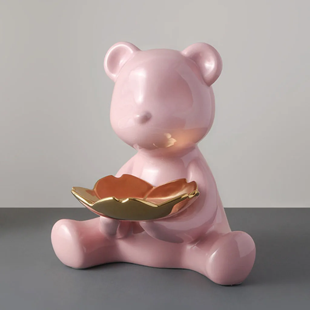 Key Storage Bear Figure Statue Figurine Storage Tray for Candy Snacks Cookies Plate Container Holder Centerpiece