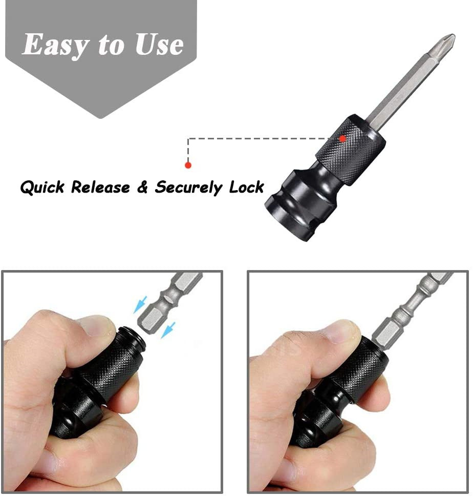 2 Sets Quick Release 1/2-Inch Square Drive to 1/4-Inch Hex Female Socket Impact Adapter Drill Chuck for Air and Electric Impact