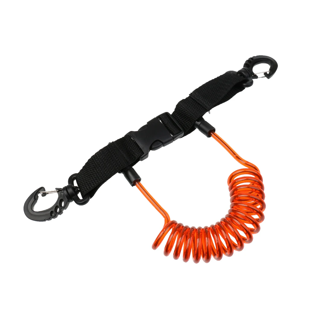 Nylon Coil Spring Lanyard with Clips Buckles for Scuba Diving Camera Torch