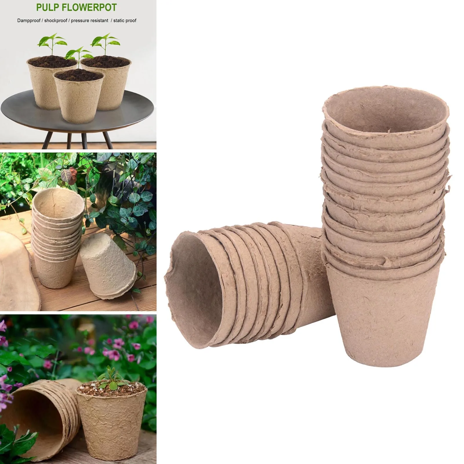 Liveday 50/100pcs 8x8cm Peat Pot Round Biodegradable Paper Pulp Peat Pot Plant Nursery Cup Garden Tool 