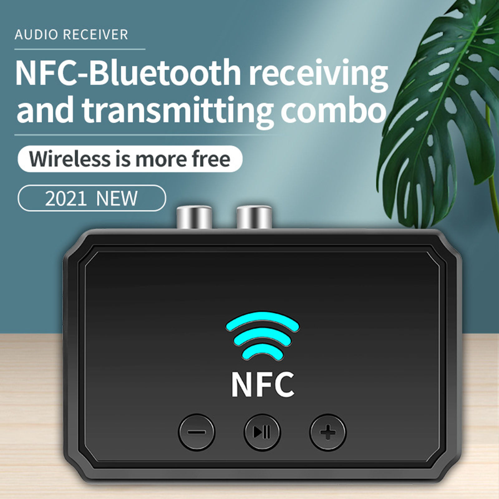 NFC Bluetooth 5.0 Audio Adapter Transmitter Plug and Play Music Streaming Wireless 3.5mm AUX/RCA Receiver for Speaker Headphone