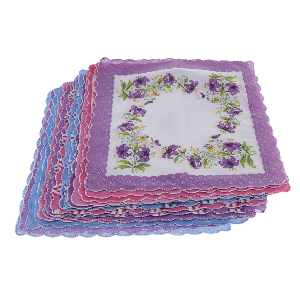 15x Handkerchiefs Cotton Colorful Flower Lace Hankies Hanky Kerchiefs Gifts