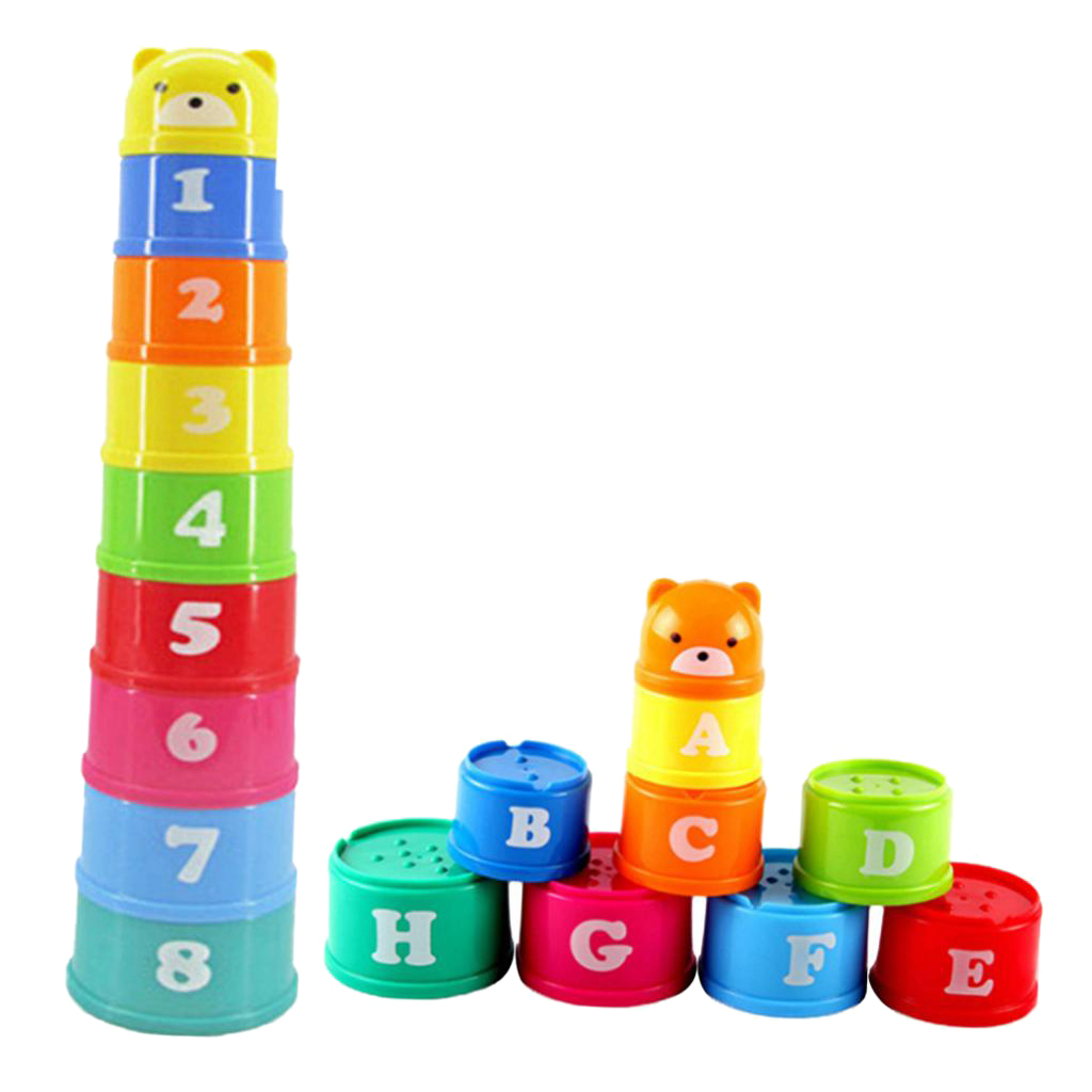 9pcs Stacking Rainbow Cups Stack Up Blocks Kids Educational Toy Bath Toys