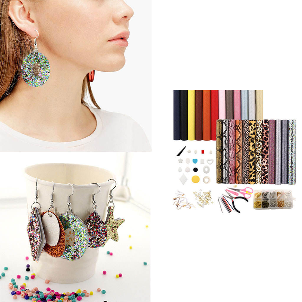 24 Piece Leather Earring Making Kit Decoration Earrings Handmade Finding for Sewing Women Girls
