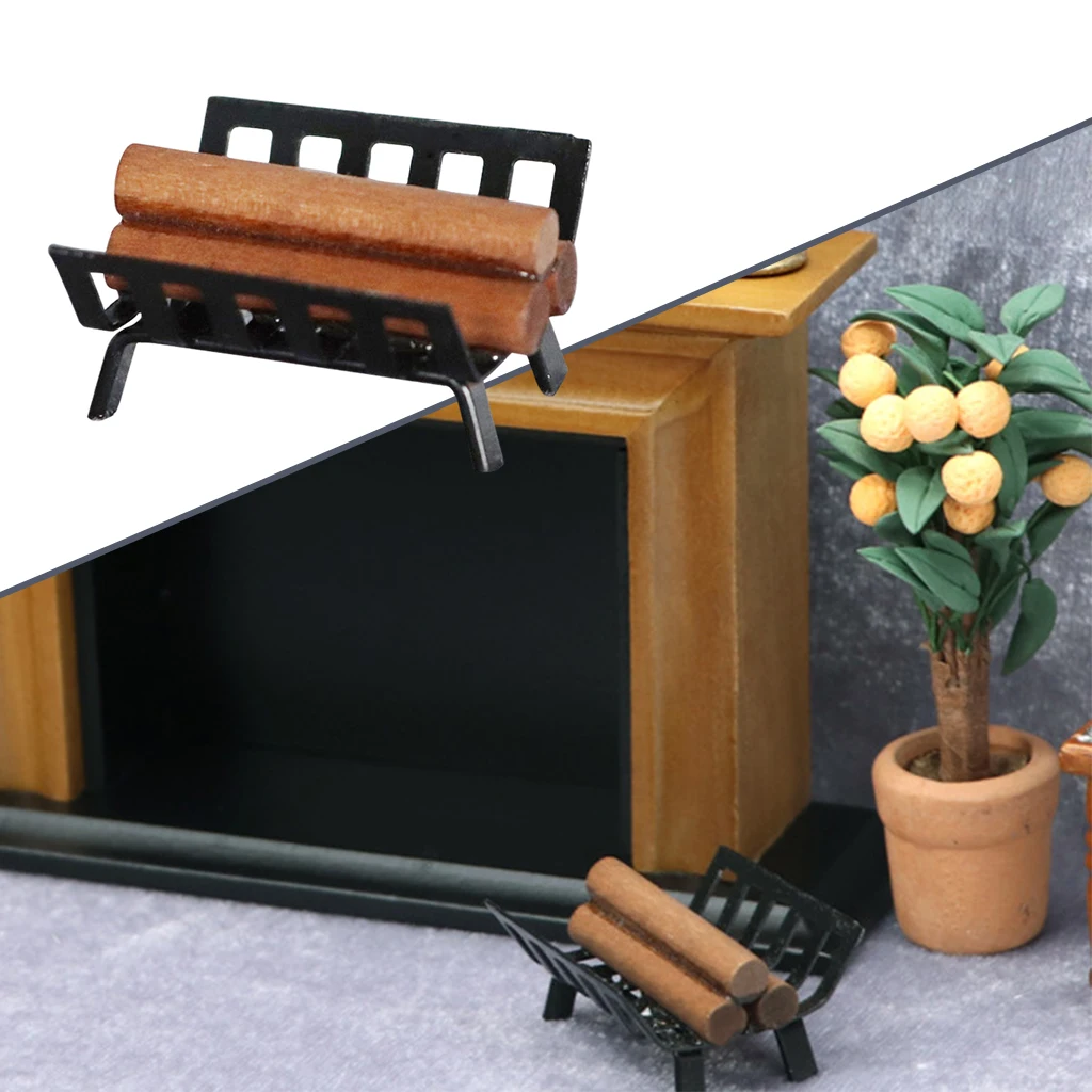 1:12 Dollhouse Miniature BBQ Grill Oven Model,Roasting Cart Firewood Rack Holder,Dollhouse Cooking Tool,Garden Decoration