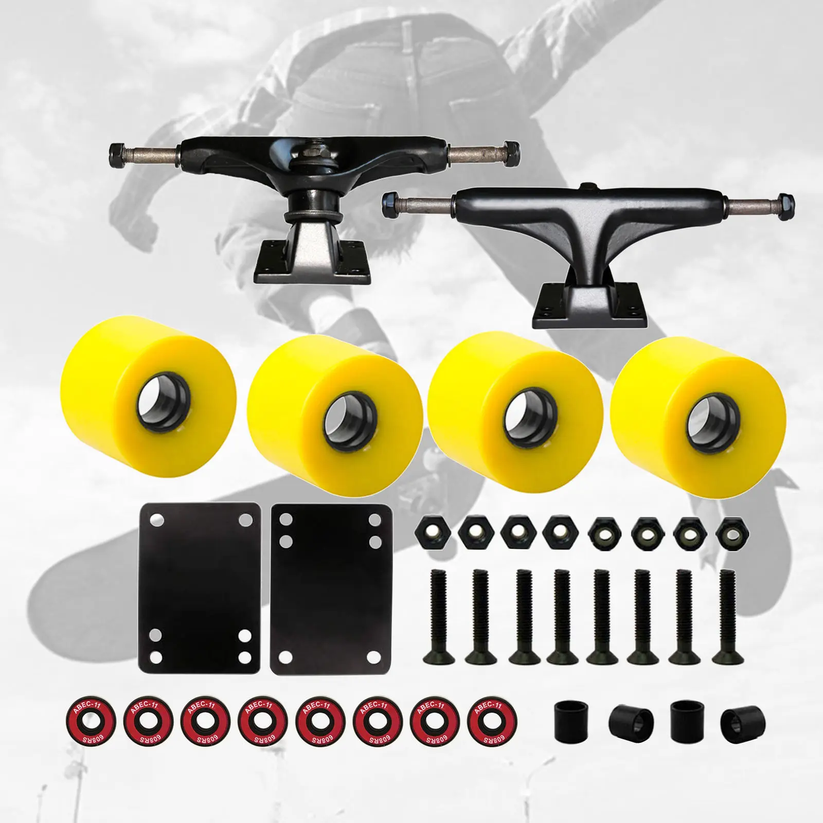 Skateboard Truck Wheels 5`` ABEC-11 Bearings Longboard Skate Board Wheel Roller Repairing T-Tool Spacer
