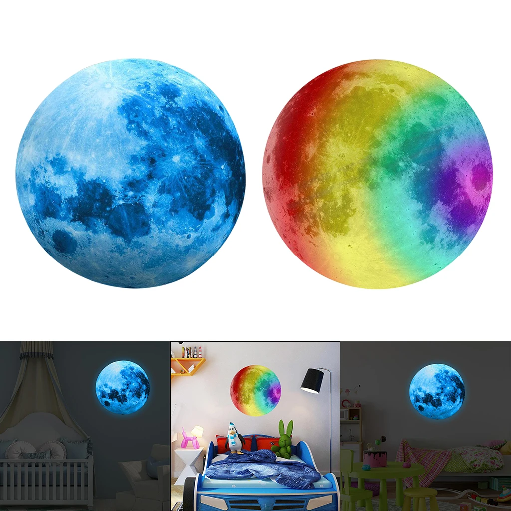 Glow in The Dark Moon Wall Stickers, Adhesive Bright and Realistic Full Moon,