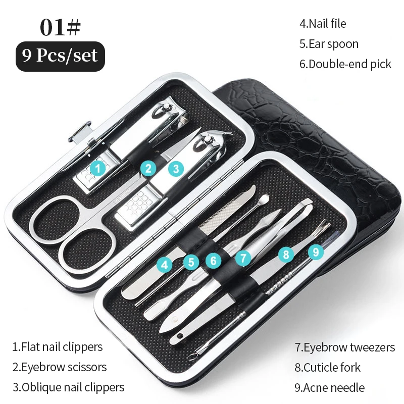 H6e5c252072b848b79e1b115d0ffd193c9 9/11/16/19 Pcs Manicure Cutters Nail Clipper Set Stainless Steel Ear Spoon Nail Clippers Pedicure Nail Art Tool Manicure