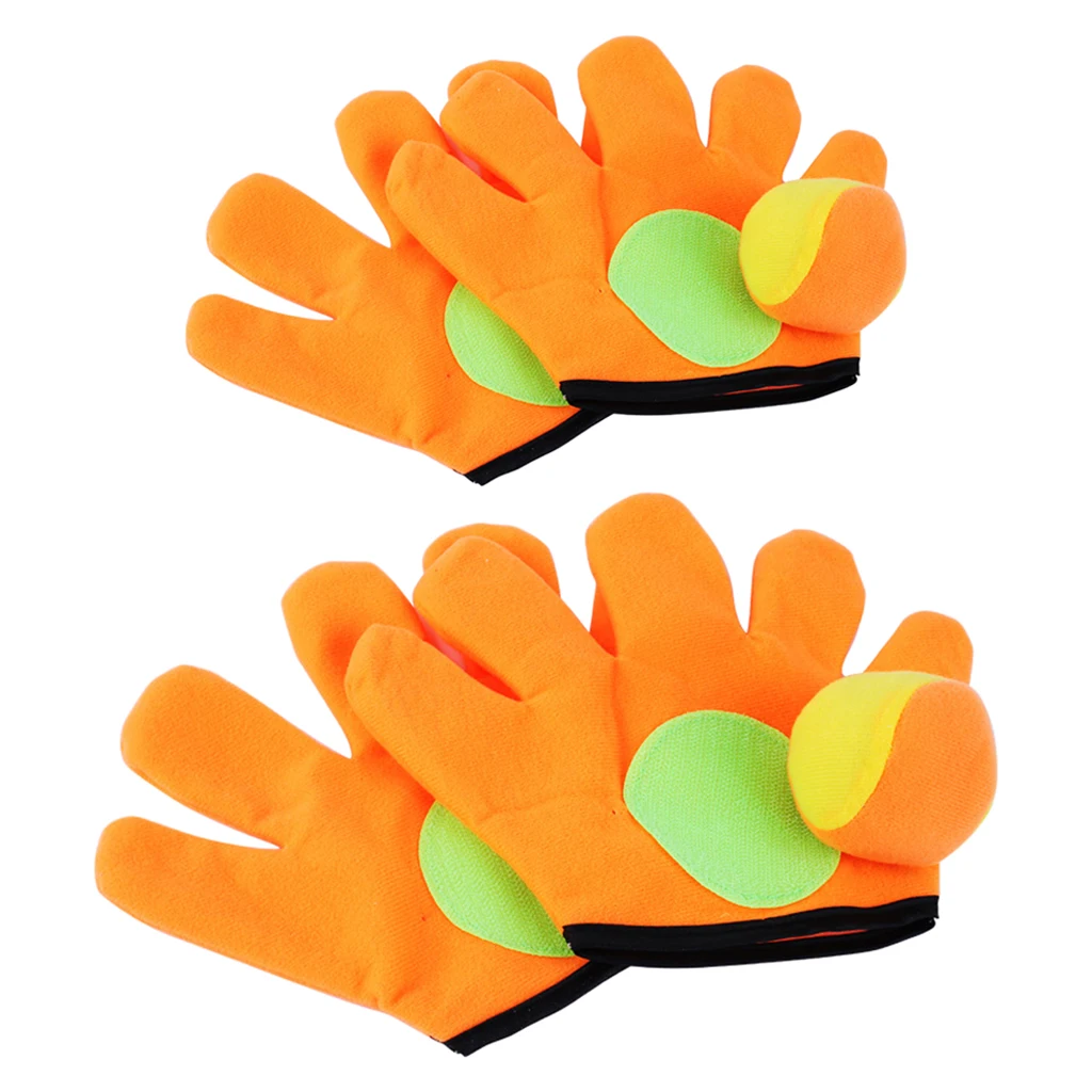 Fun Toss and Catch Game Throw Ball Gloves Self-Stick Disc Paddles Beach Game 