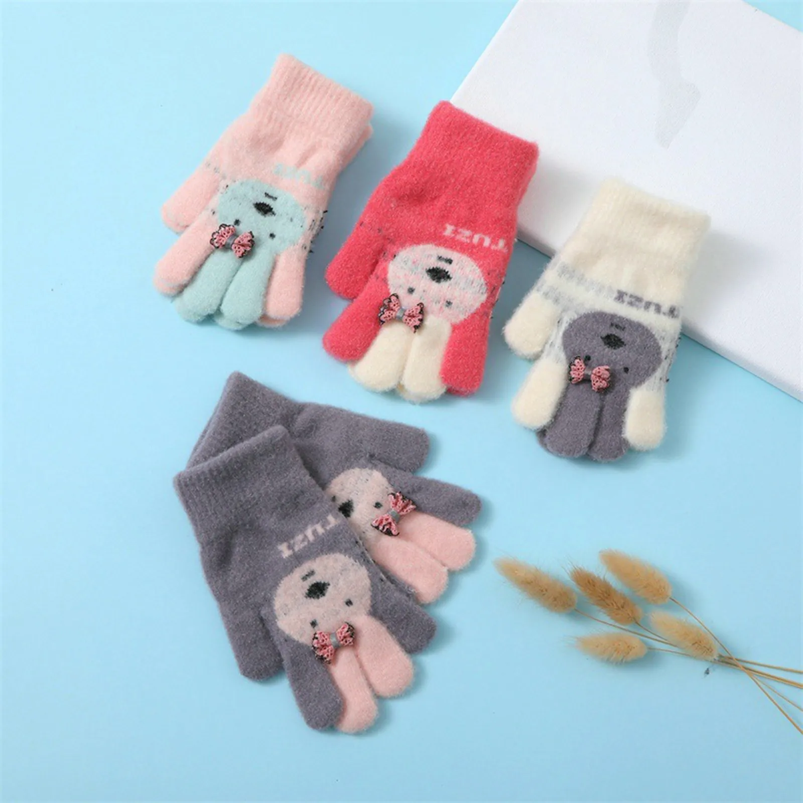 Toddler Kids Winter Gloves Kawaii Cartoon Rabbit Imitation Cashmere Full Finger Mittens Baby Girl Boy Winter Warm Glove Guantes