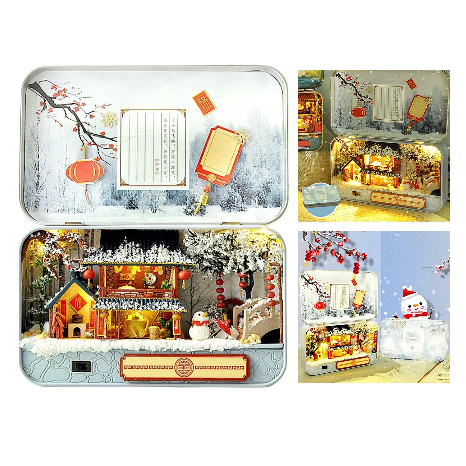 3D Wood Theatre Dollhouse Craft Creative Winter Snowy House Puzzles Box Gift
