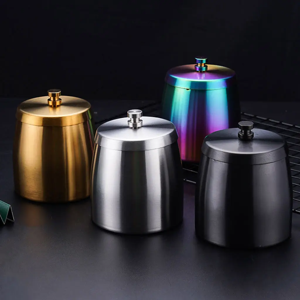 Stainless Steel Ashtray with Lid Tobacco Tray Free Standing Deepened Column Portable Cigarette Ashtray for Household Use