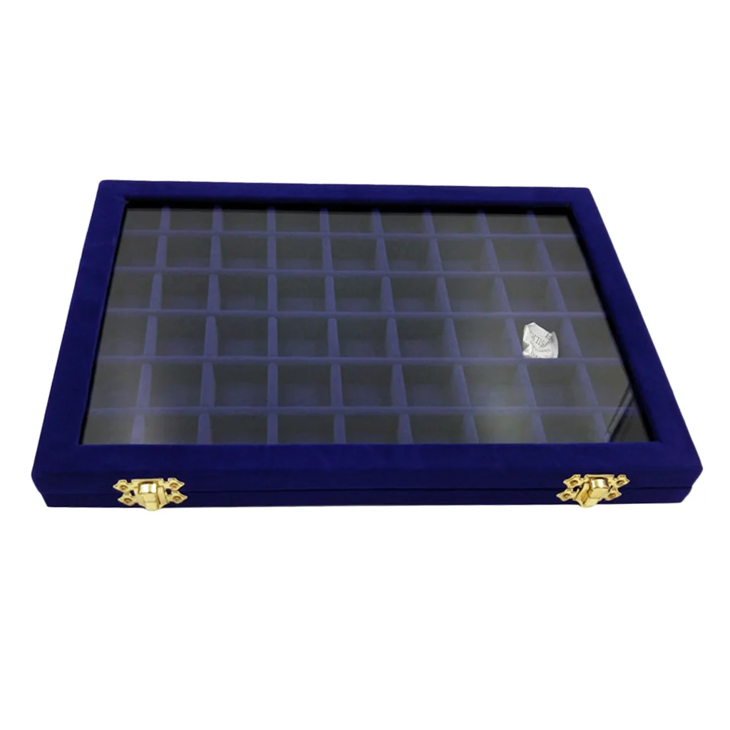 Velvet Stackable Jewelry Organizer Trays Display Case Drawer Storage with Removable Compartment Dividers and a Glass Lid