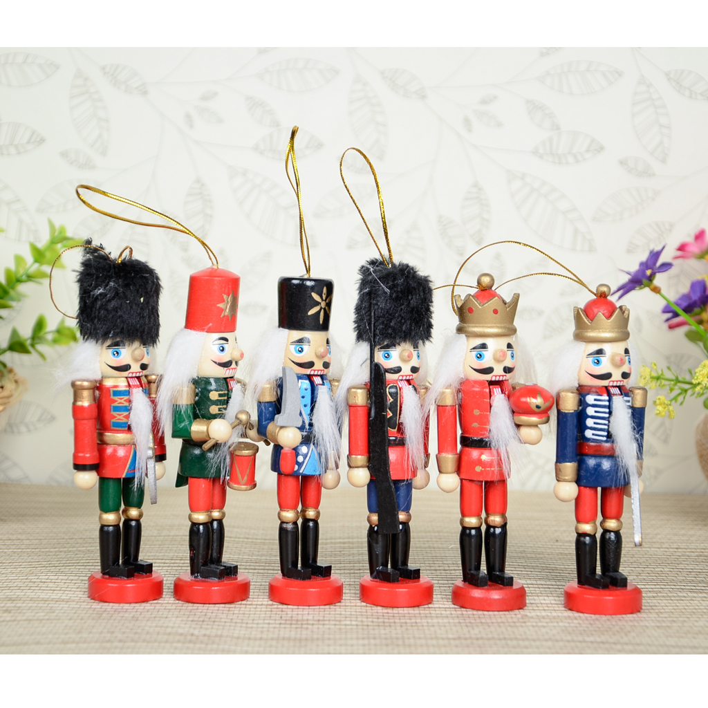 Set 6pcs Wooden Nutcracker 12cm for Desk Ornaments Decor Toys