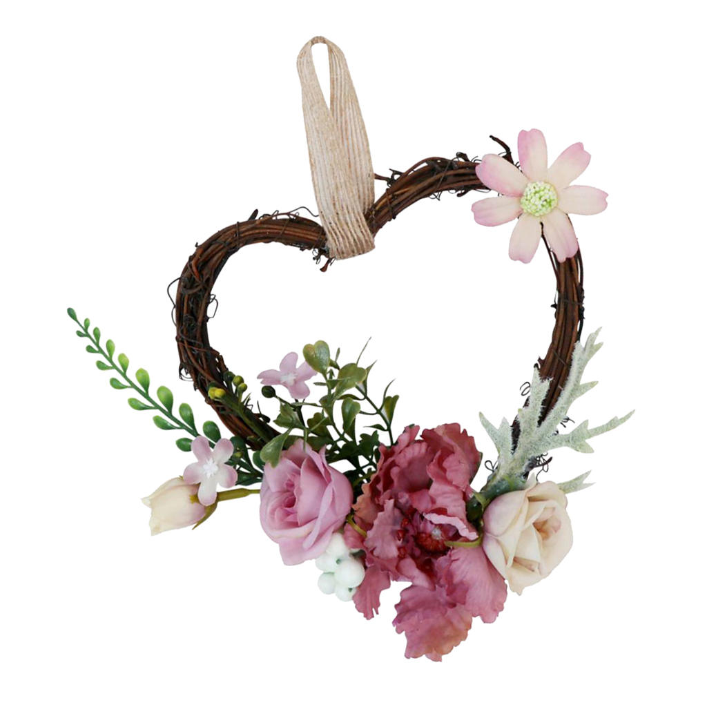 Shabby Chic Heart Rattan Artificial Simulation Rose Flower Home Door Lintel Chair Wall Decoration Wedding Party Supplier