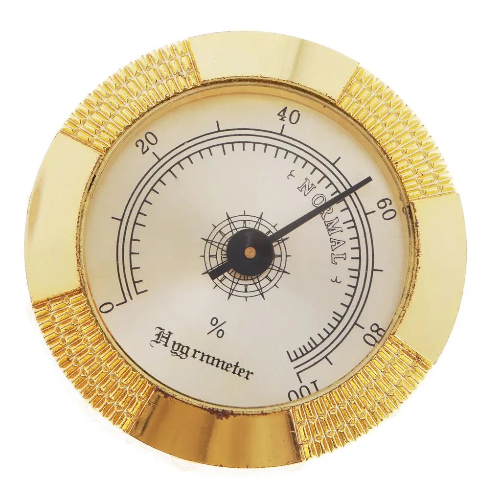Retro Golden Frame Round Humidity Hygrometer for Cigar Humidor Cabinets 47mm Diameter