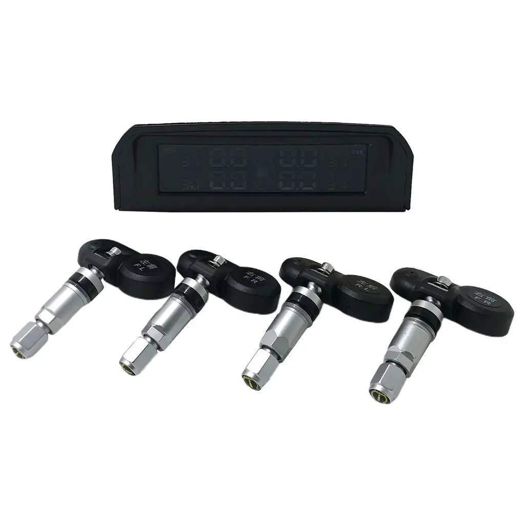 Car LED Display TPMS Tire Pressure Monitoring System with 4 Internal Sensors solar + USB Charging