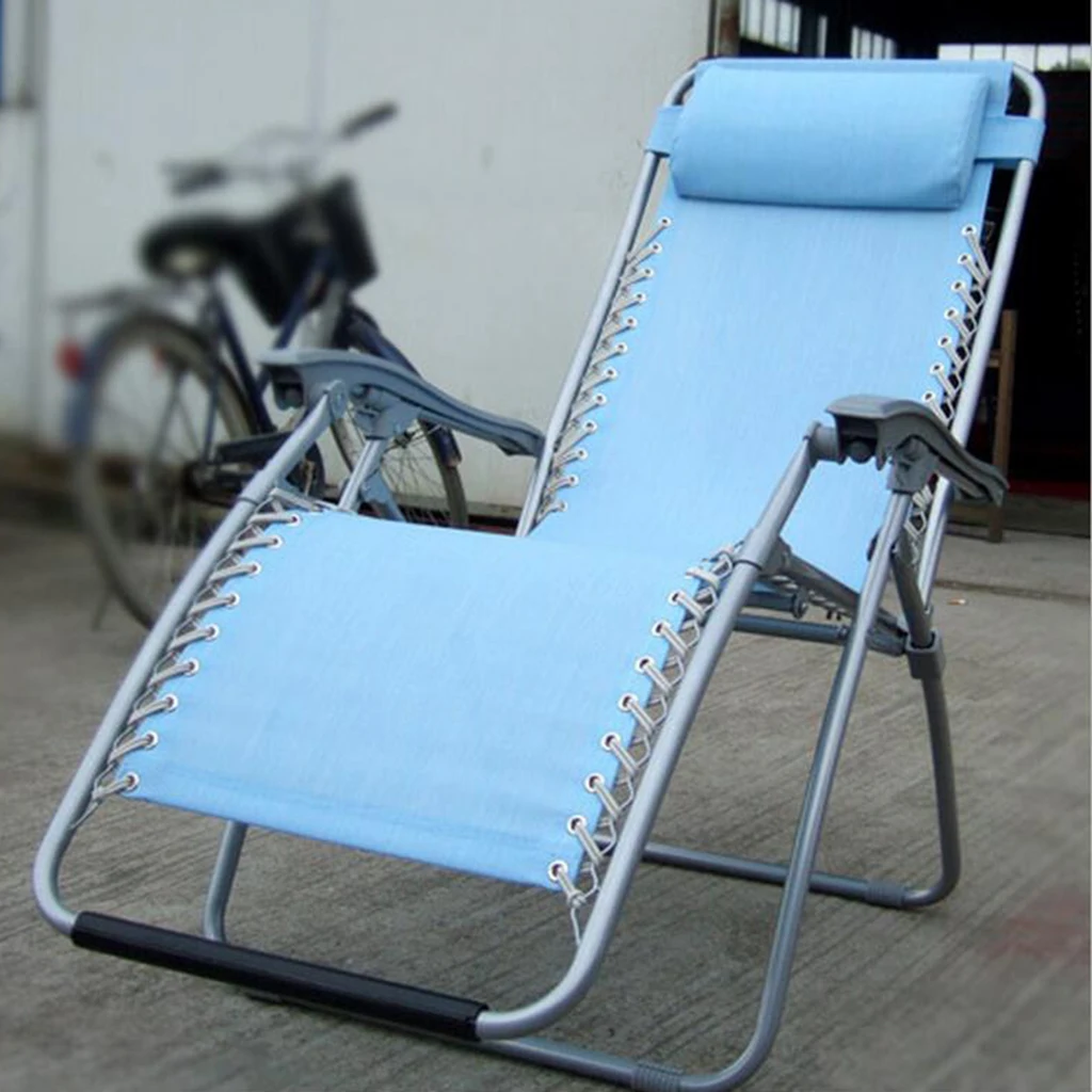 Folding Sling Chair Replacement Cloth with Head Relax Cushion & Laces for Garden Folding Recliner Lounge Patio Chair