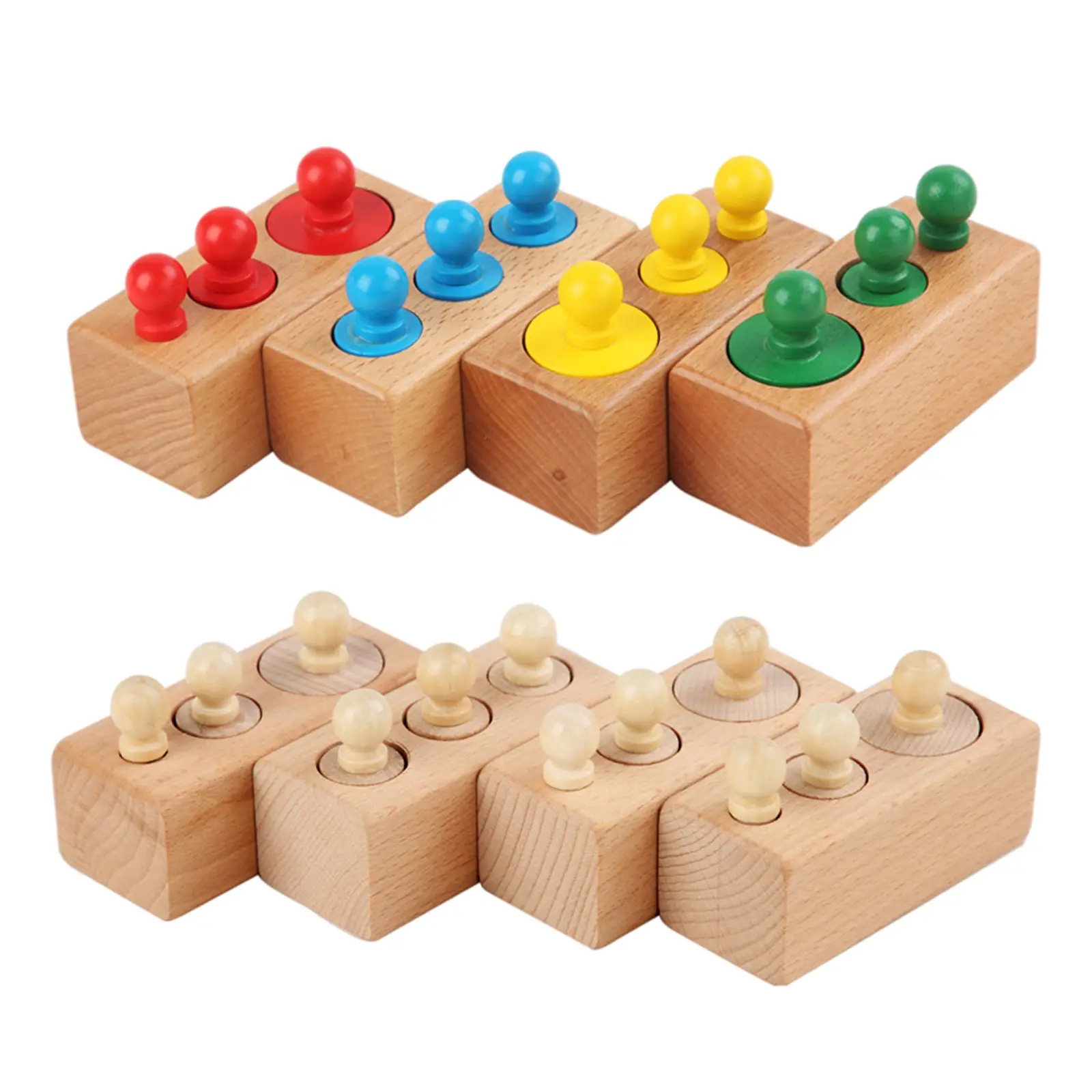 4 Pcs Beechwood Knobbed Cylinder Blocks for Toddler Kids Early Development 