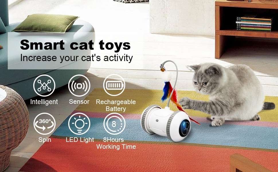 Smart Sensor Cat Toys Interactive Automatic Electronic Feather Toys LED Light USB Rechargeable Indoor Balls Kitten Toys for Pets