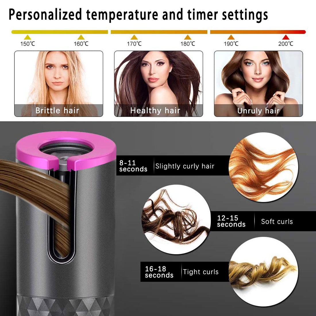 Automático sem Fio Modelador de Cabelo Lcd com 1 Pente + 2pc Cabelo Curling Ferro Portátil Recarregável Onda Styer Display Clipes Usb 5 Cabelo automático sem fio curling ferro modelador