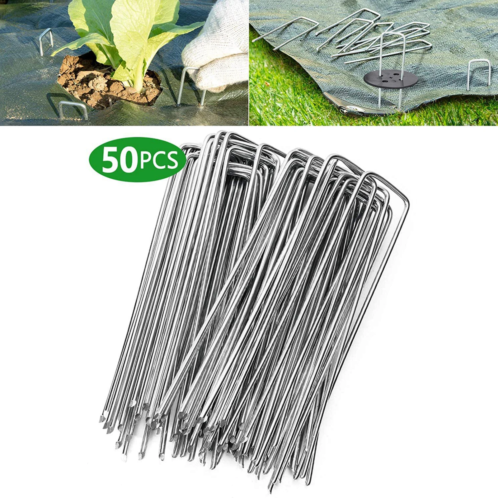 50x Rust-Free 6 Inch Landscape Staples U Stakes Round Anchor Fabric Pins