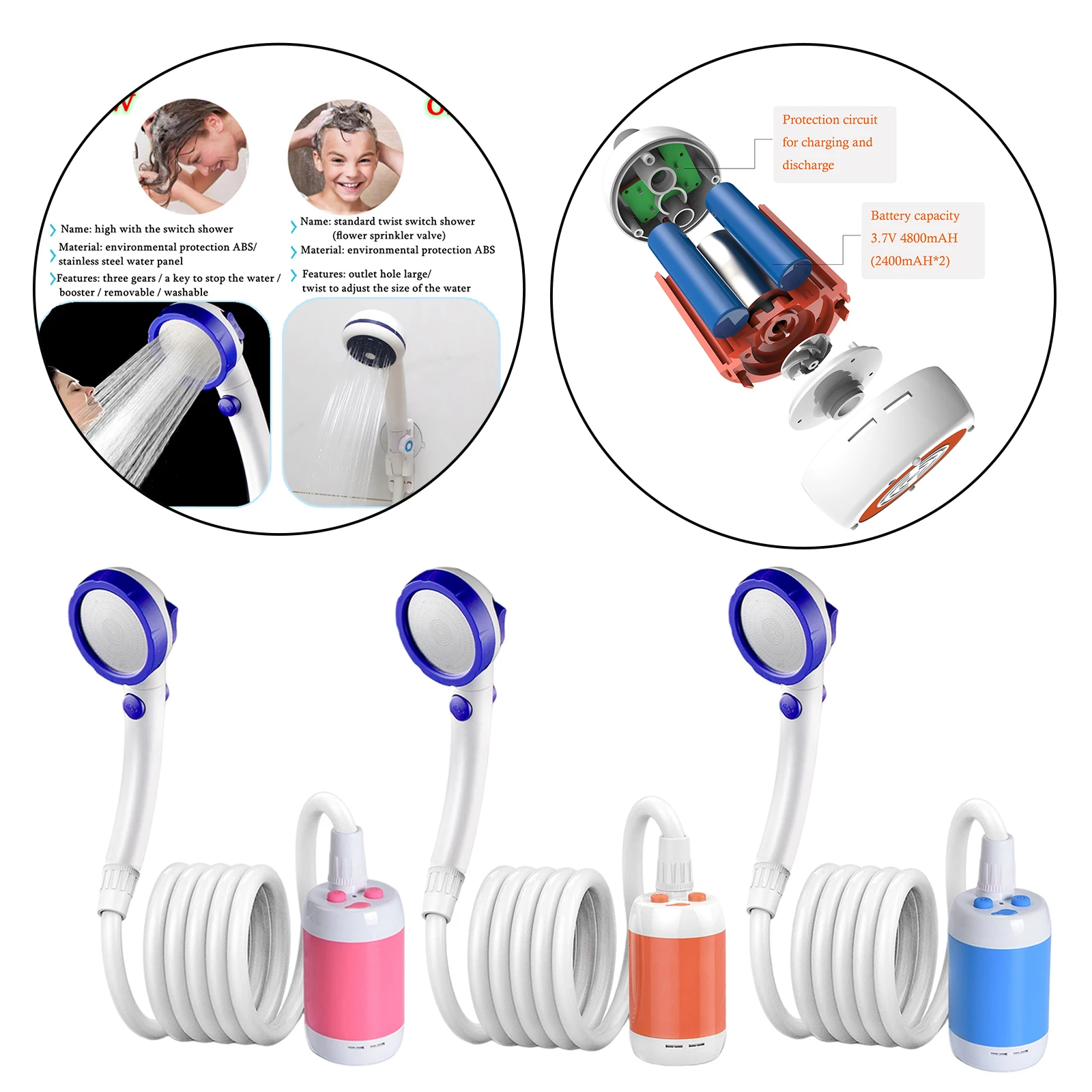 Portable USB Rechargeable Battery Shower Head Nozzles Kit With Electric Pump Hose Travel Shower Outdoor Camping Bathing