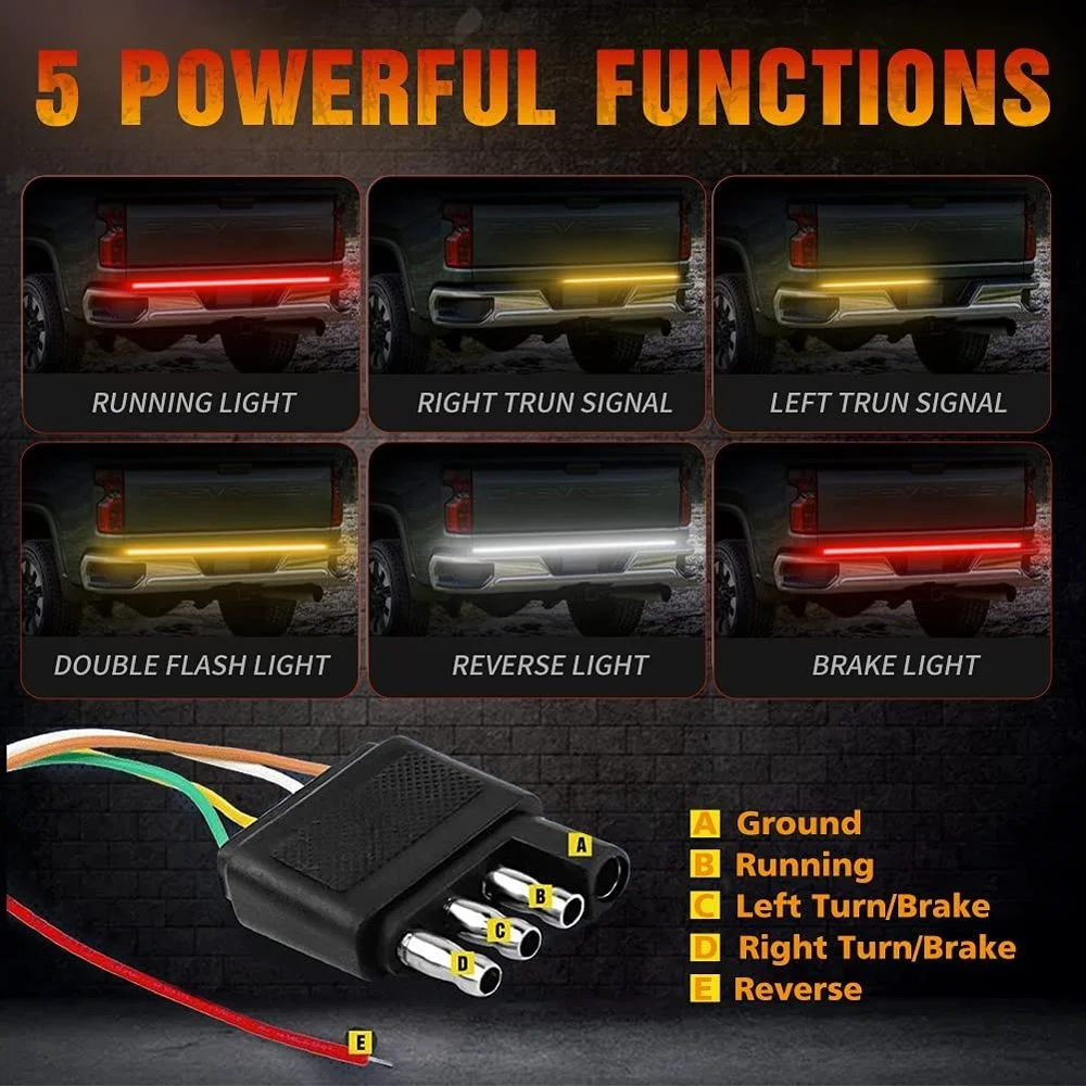 NLpearl 48/60 Inch Car Brake Turn Light Warning Signal Flexible LED Strip Truck Rear Tail Running Reverse Double Flash Light 12V