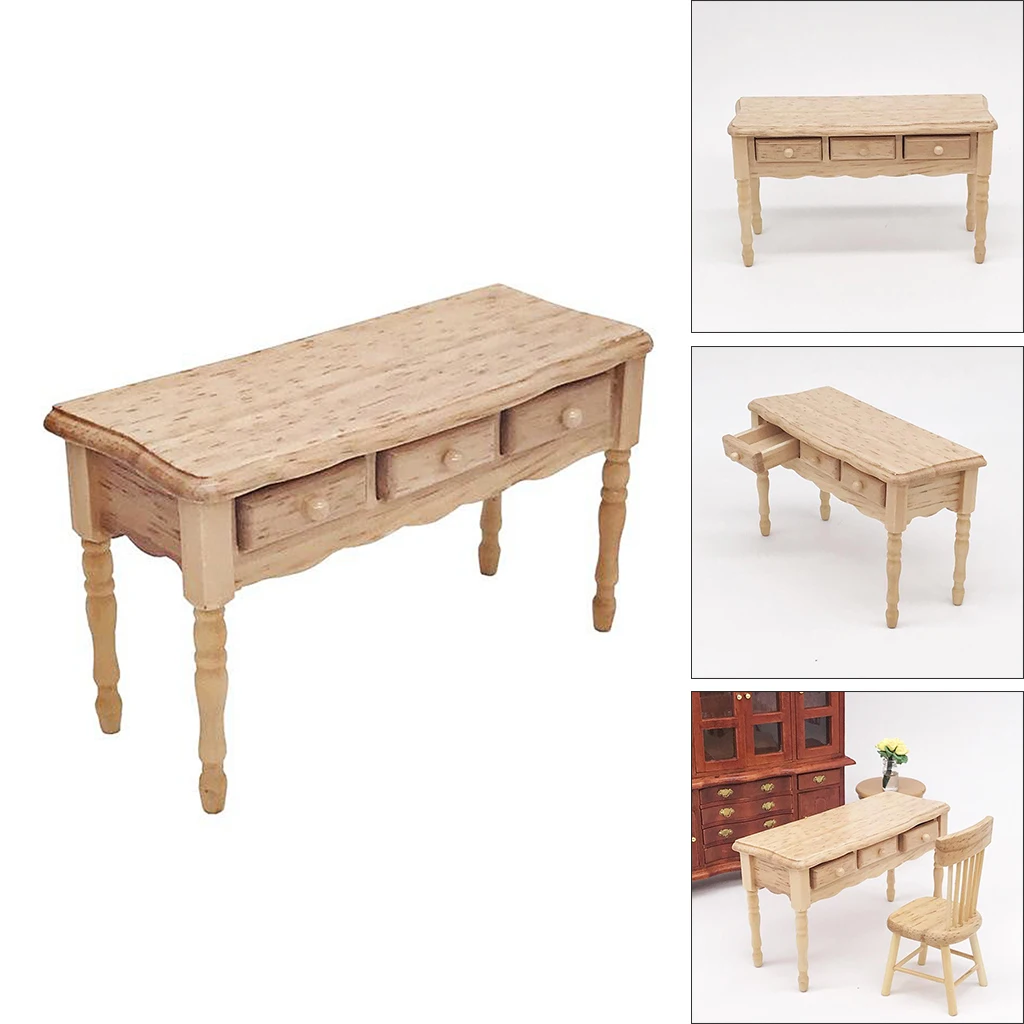 1:12 Scale Dollhouse Miniature Furniture Toy Mini Oak Wood Desk Bedroom
