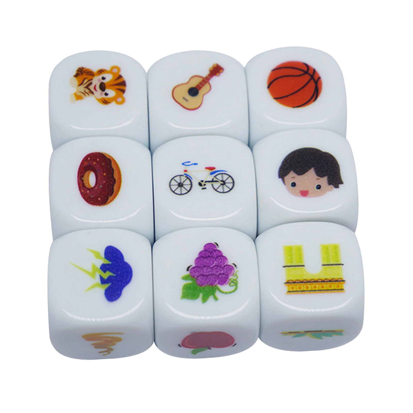 9x Acrylic Story Cubes Set Storytelling Dice Puzzle Game w/ Various Pictures for