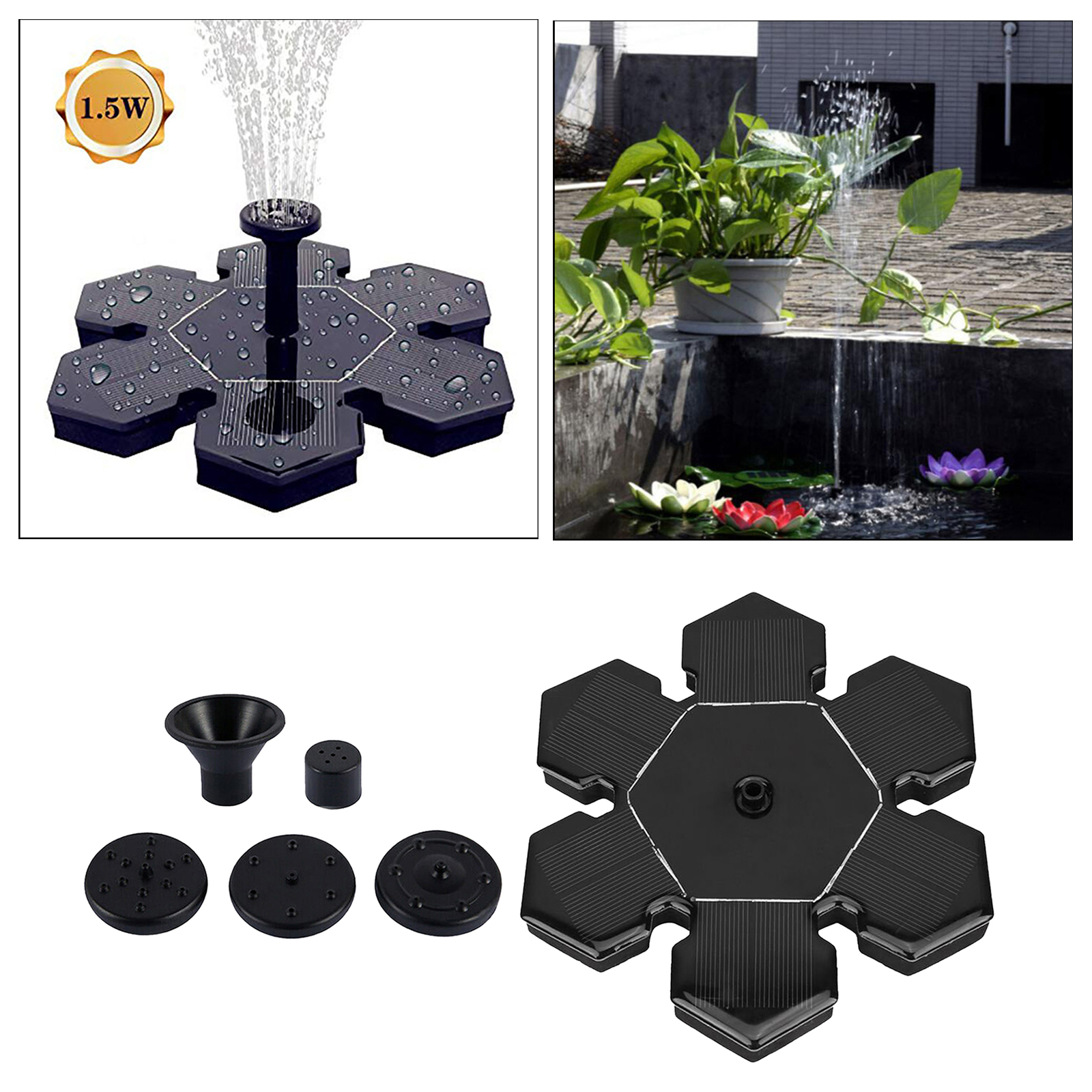 Solar Fountain, Outdoor Submersible Floating Solar Bird Bath Fountain Pump for Outdoor Small Pond, Swimming Pool Black